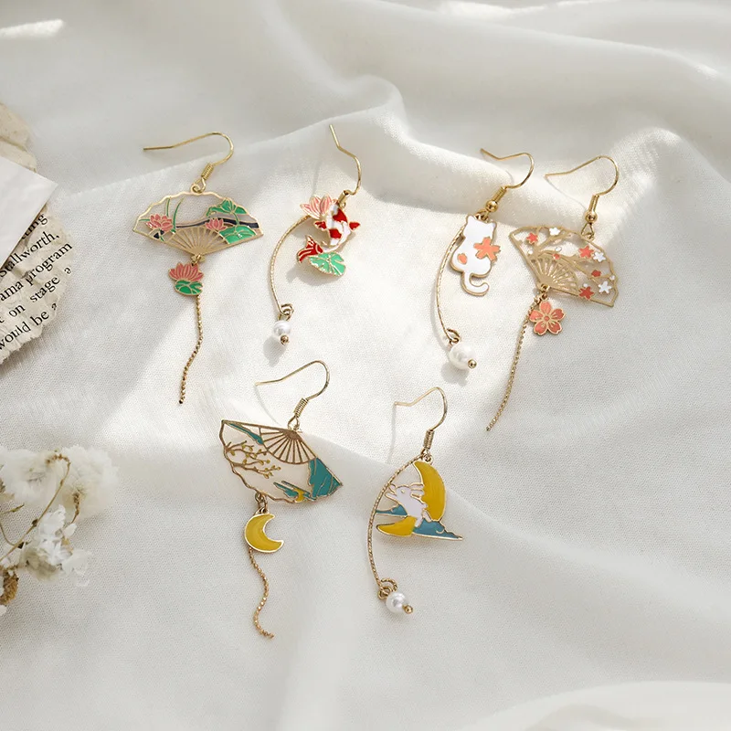 

2019 New Arrival Vintage Colorful Fish Rabbit Cat Women's Dangle Earrings Fashion Cute Wedding Brides Asymmetrical Jewelry Gift