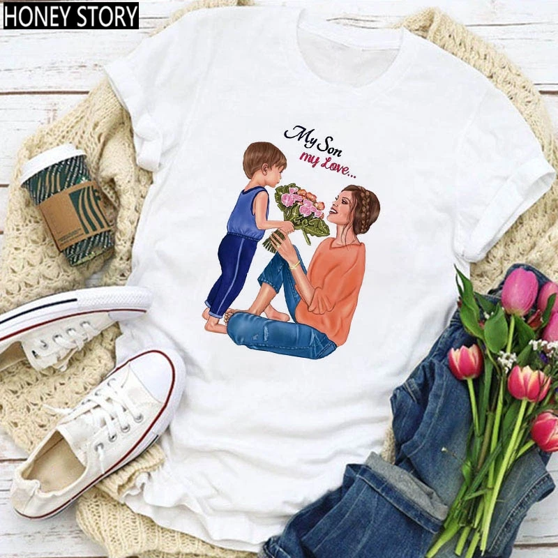 

New Summer Fashion My Son My Love Mom T shirt Women Casual Tshirt Harajuku Kawaii T-shirt Female Tops Streetwear Clothing