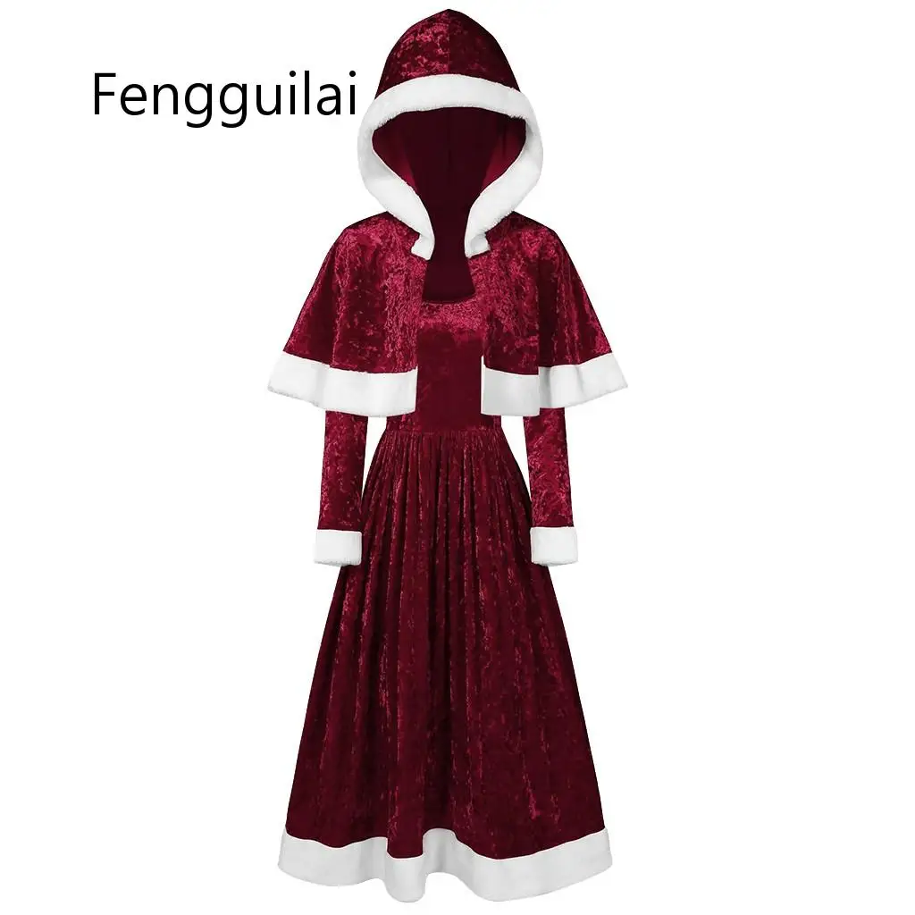 

Женское бархатное платье с капюшоном, праздничное платье большого размера с длинным рукавом и круглым вырезом, праздничное платье принцесс...