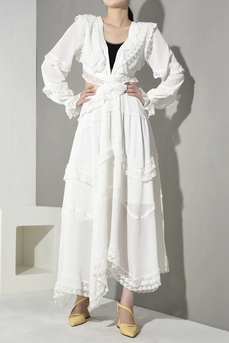 Женское платье с оборками DEAT летнее v образным вырезом и открытой спиной модель