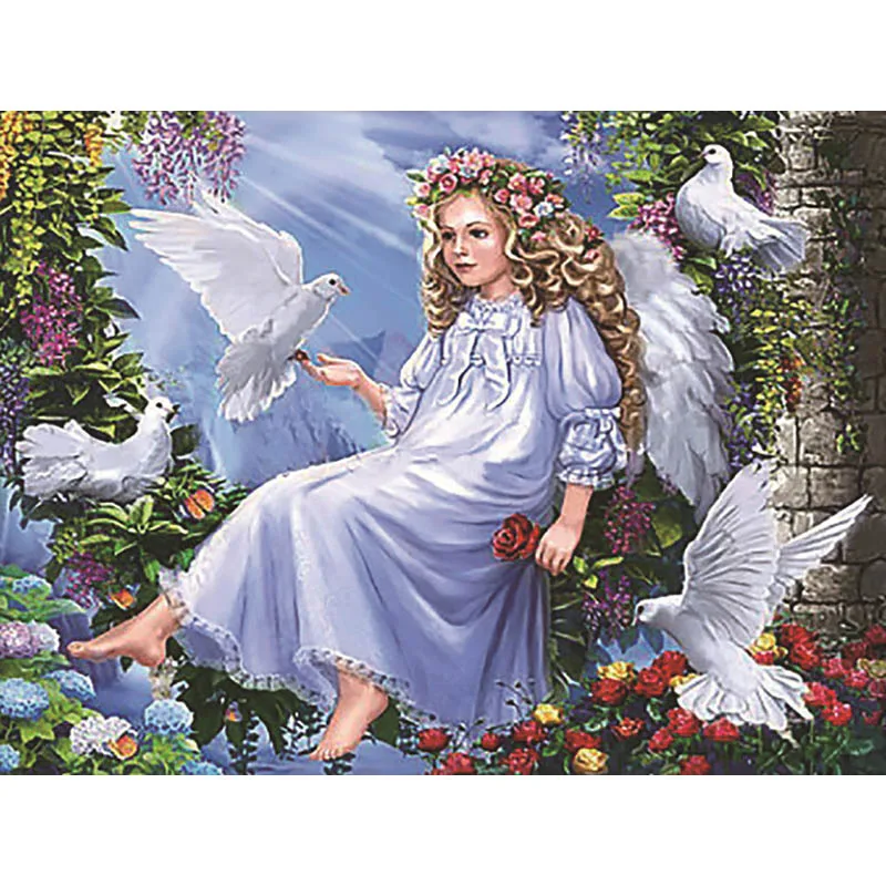 

5D Diy Round Diamond Painting Angel Girl In The Garden Kit Cross Stitch Mosaic Diamond Embroidery Pigeon Home Decor Gift S68