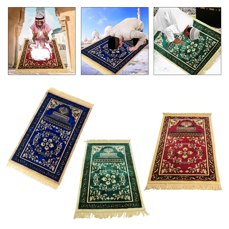 

Islamic Muslim Prayer Mat Faux Cashmere Velvet Tassel Thick Carpet Blanket Rug LXAC