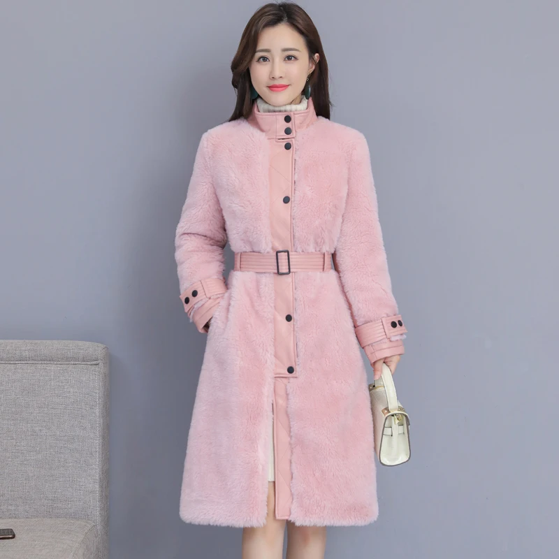 Корейское зимнее шерстяное пальто из искусственного меха для женщин водолазка