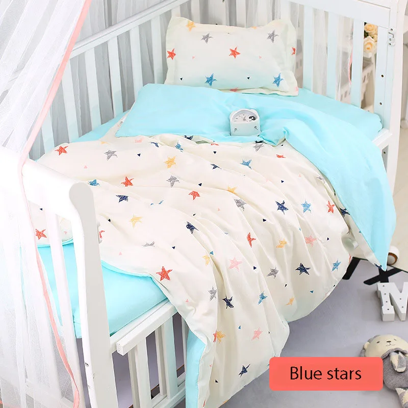 blue stars Комплект детского постельного белья из 3 предметов, хлопковые комплекты для кроватки, комплект для детской кроватки, включая пододеяльник+ наволочку+ плоский лист, постельное белье для детского сада, комплекты - Цвет: blue stars