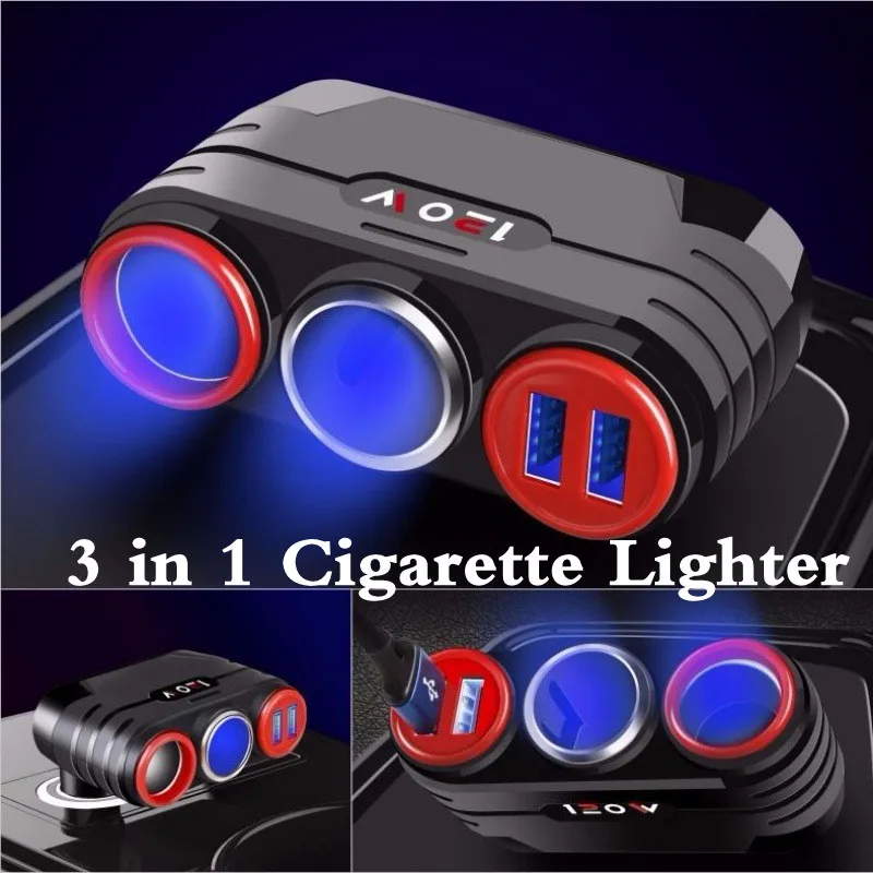 

12-24v 3 In 1 Car Cigarette Lighter Multifunction Universal Truck Fast Charging 120w Car Charger Accessories