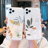 jamular art line painting phone case for iphone 7 11 pro 12 xs max se20 x xr 8 6plus cute leaf plants clear tpu cover soft coque