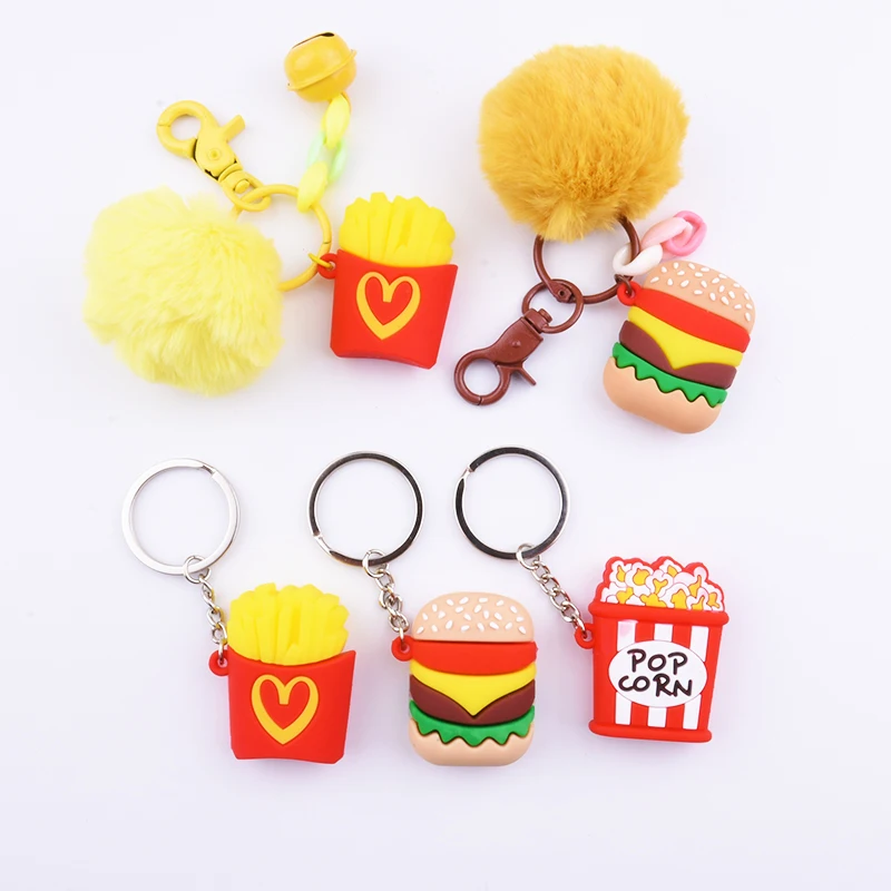 Брелок для ключей с имитацией еды попкорна картошки фри гамбургера креативная