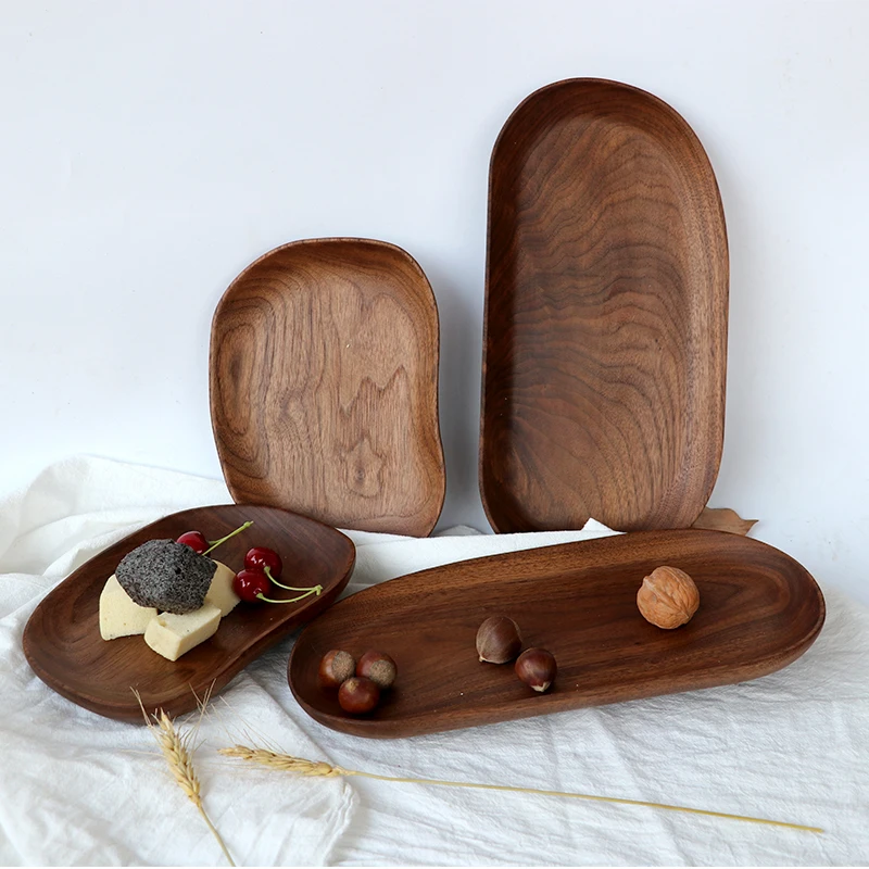

Black walnut pebble fruit plate wooden plate tea tray dessert plate oval wooden tray