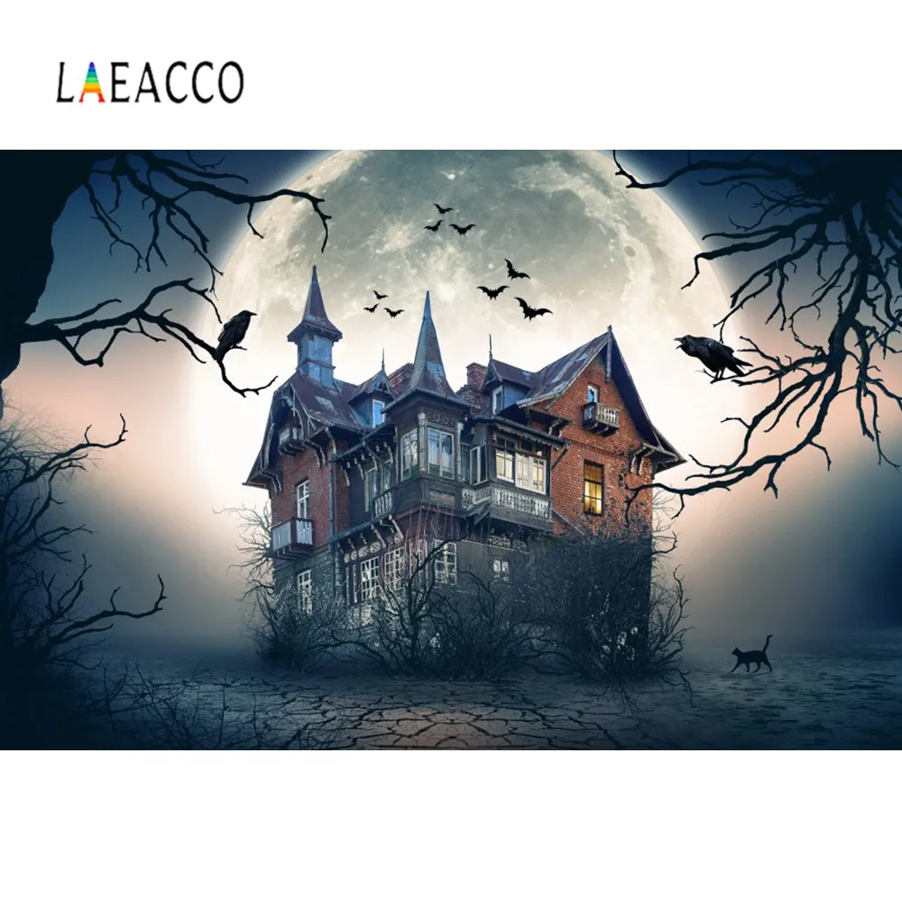 Laeacco Хэллоуин фон для фотосъемки с изображением старого дома Луны летучей мыши