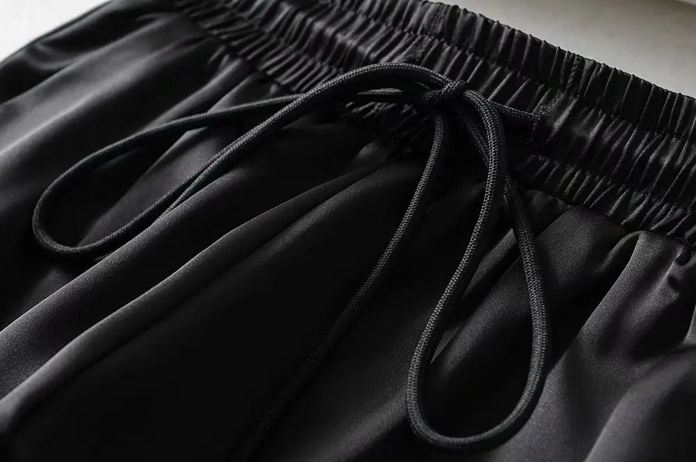 Новый женский Повседневный Спортивный тренировочный костюм на шнурке атласные