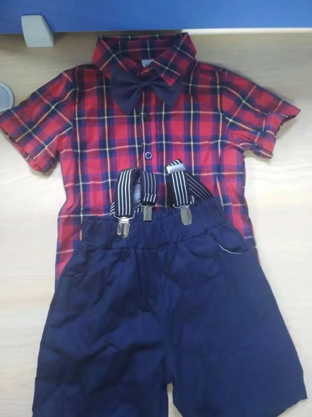 

British Style Bow Tie Plaid Print Shirt +Suspenders Shorts For Baby Boys Gentleman Outfits Party Clothes Casual Summer Set Mar30