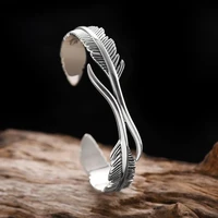 silver feather bangle bracelet for women men retro fashion jewelry beautiful gift