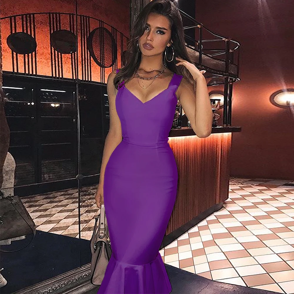

Purple Bandage Dress for Women 2021 Summer White Bodycon Dress Mermaid Black Red Sexy Party Dress Evening Club Birthday Outfits