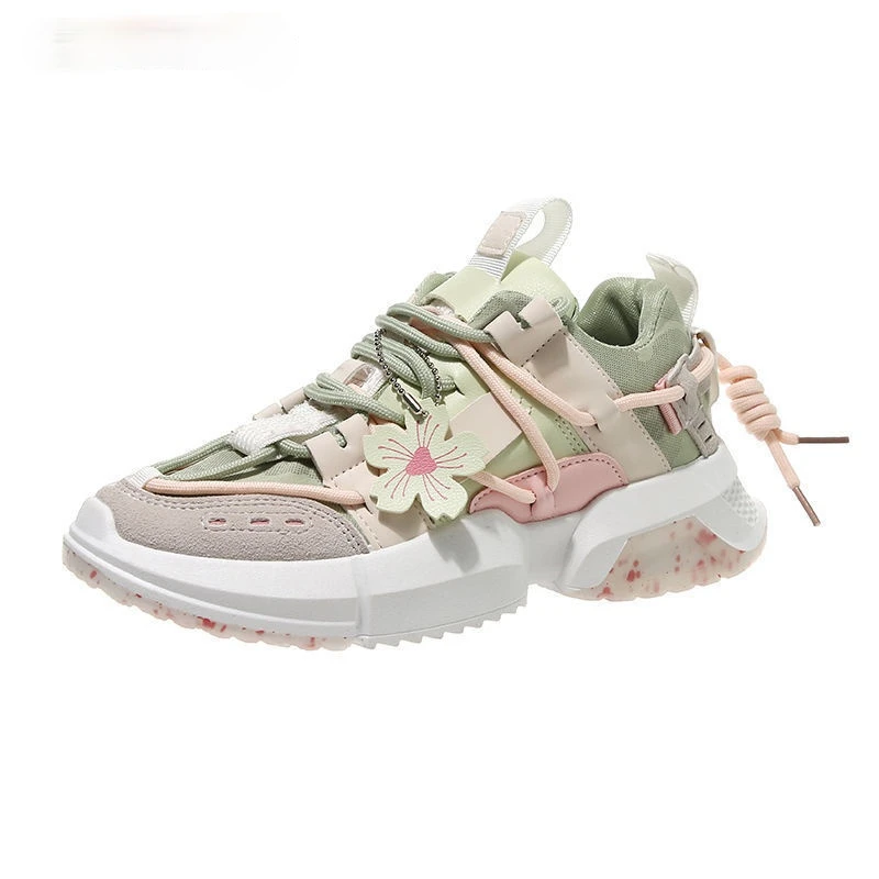 

2021 Fashion Women's Shoes Spring Color Matching Flowers Platform Shoes New Women's Sneakers Comfortable Lace-up Casual Shoes