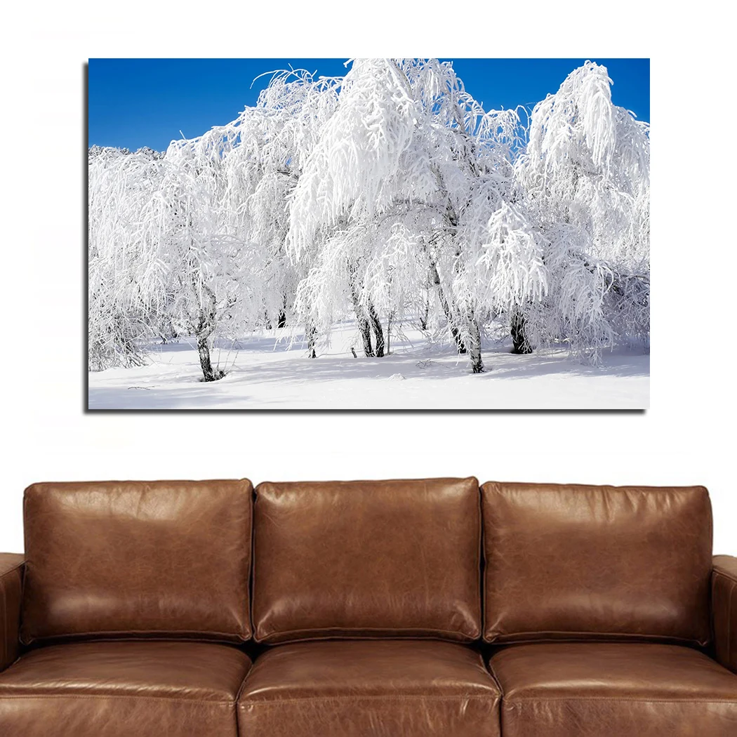 JQHYART Холст Искусство зимний Снежный пейзаж плакаты и печать настенные картины