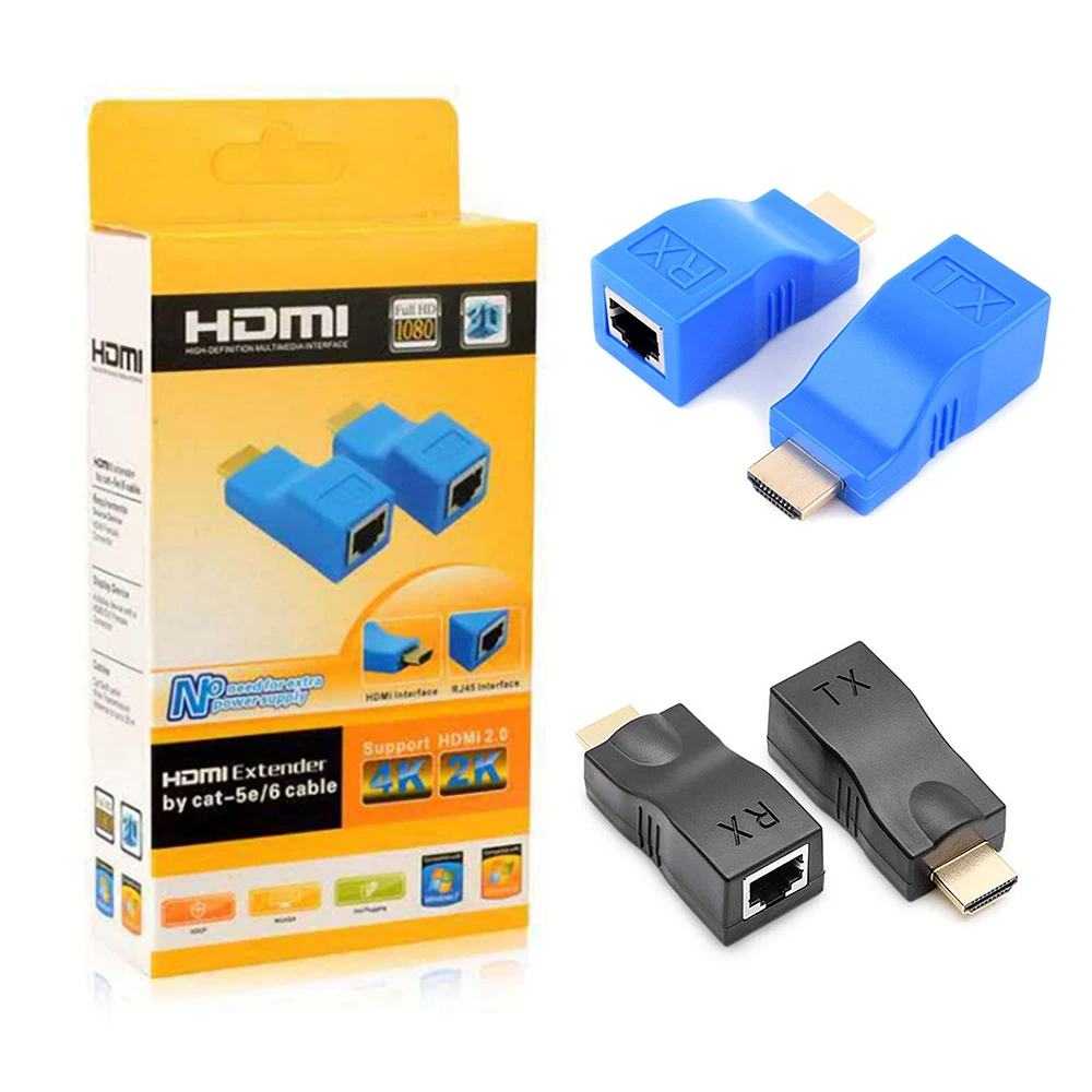 1 пара 4K HDMI-совместимый удлинитель до 30 м RJ45 более CAT5e Cat6 сеть Ethernet LAN для HDTV HDPC DVD PS3