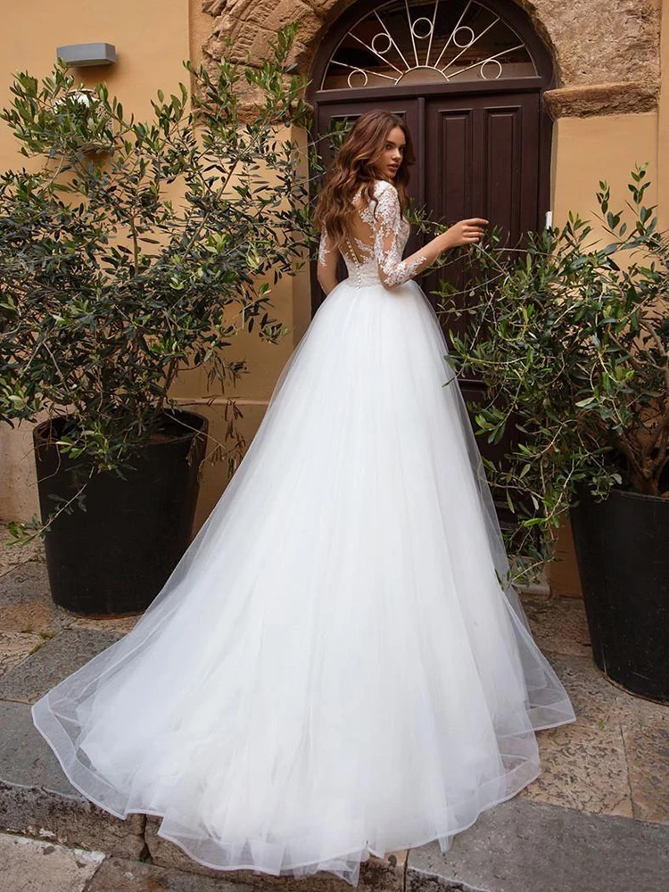 

Hi Shy Bride New simple wedding dress backless sleeveless design chiffon lace bride dresses princess dress plus size tailor-made