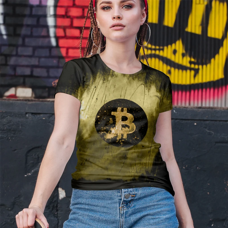 Новейший дизайн женской футболки Биткоин Юмористическая надпись флаг 3D печать