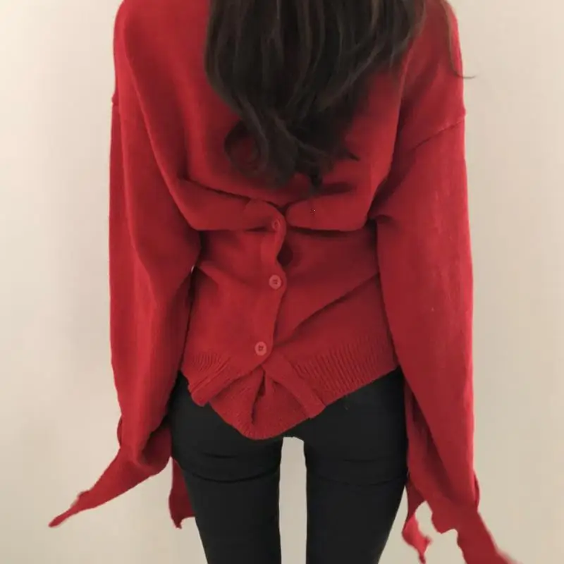 Irregular Flare Sleeve Personality Knitted Tunic Sweater Women Top 2019 Spring Fall Korea Cardigan |