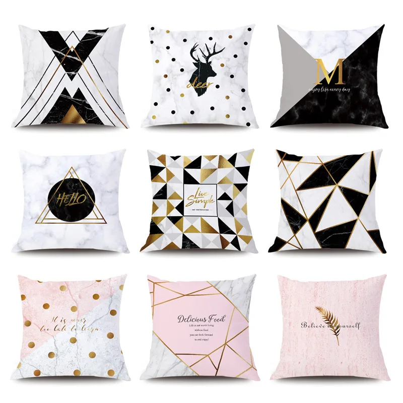 Скандинавский мраморный геометрический чехол для подушки олень розовый черный