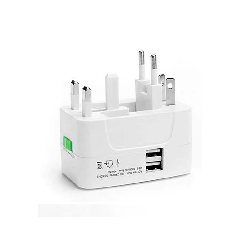Универсальный адаптер с 2 usb портами питания переменного тока для путешествий