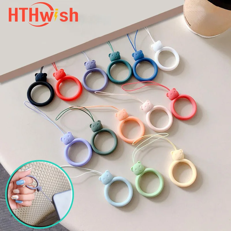 

Universal Cute Cartoon Bear Shape Silicone Mobile Phone U Disk Finger Ring Lanyard Anti-lost Rope For iPhone Xiaomi Huawei Redmi