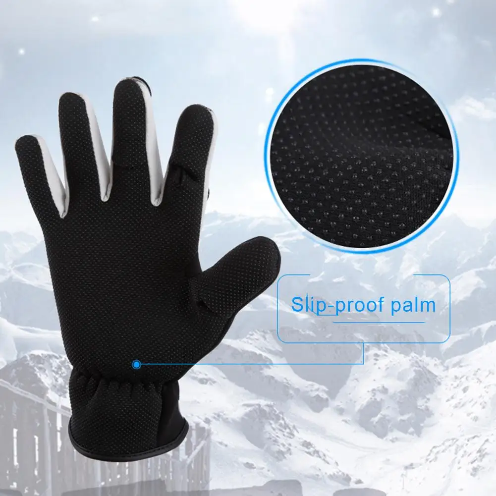 

Cotton Velvet Ice Fishing Glove Winter Windproof Fishing Gloves Fishing Touchscreen Gloves with 3 Cut Fingers for Photography Ru