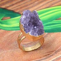 purple crystal finger rings irregular shape natural amethysts druse cluster adjustable ring for wedding party jewelry gifts