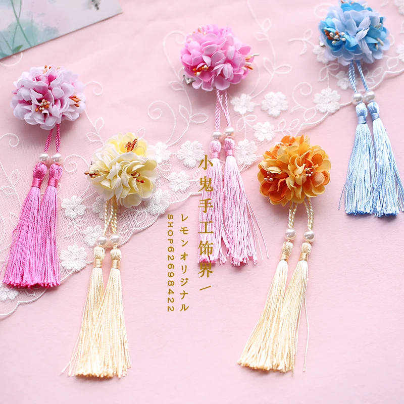 

Retro Ancient Chinese Hanfu Hair Accessories Small Fresh Gradient Simulation Flower Silk Ribbon Hairpin Tassel Lolita Hair Clip