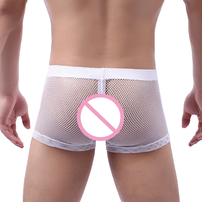 Mens Boxer Shorts Sexy Mesh See Through PU Leather Penis Pouch Underwear Exotic Gay Panties Calzoncillo Hombre Boxershorts XXL | Мужская