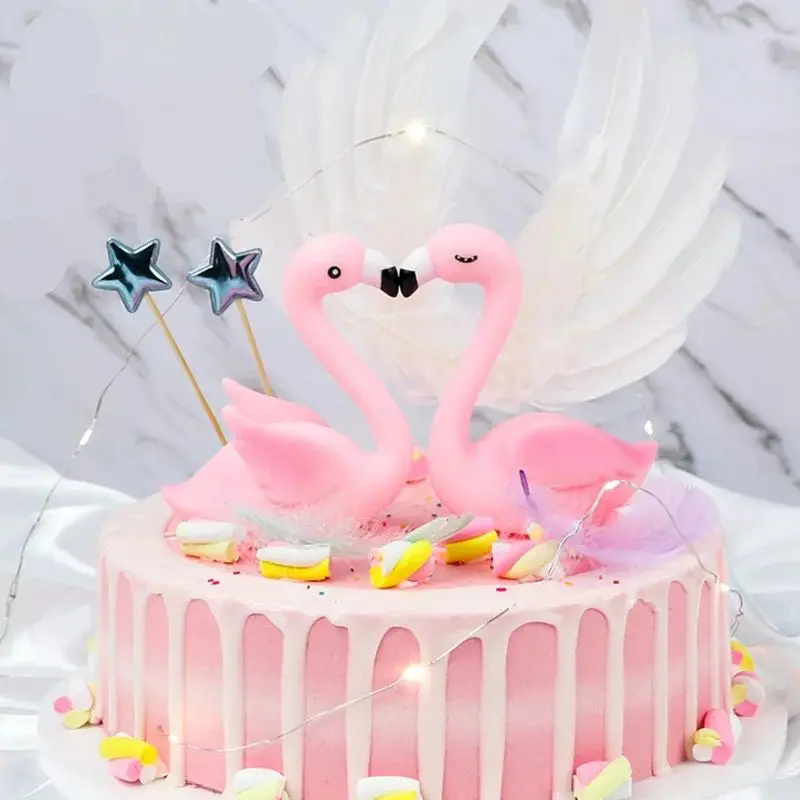Светодиодный светильник Розовый фламинго торт Топпер украшения С Днем Рождения