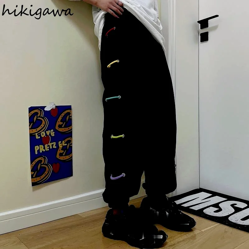 

Hikigawa Harem Pants for Women 2021 Solid Full Length Trousers Hip-hop Fashion Mujer Pantalones Harajuku Drawstring Loose Pant