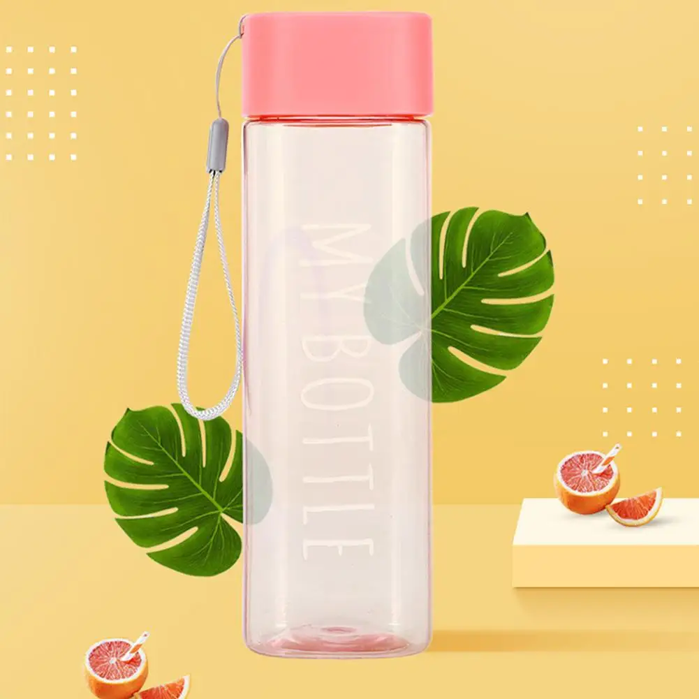 

500ml Transparent Square Plastic Water Cup Outdoor Cold Juice Water Bottles Tool With Portable Rope Sports Cup For Kitchen