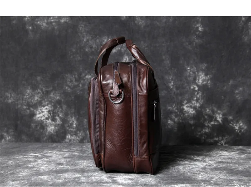 Retro high quality Genuine leather men's briefcase handbag casual simple natural leather large capacity laptop bag travel bag