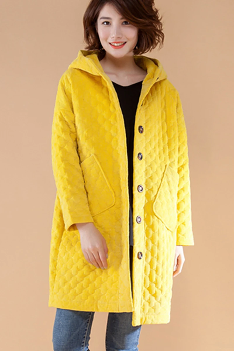 Женская Вельветовая парка с капюшоном однобортная однотонная облегающая