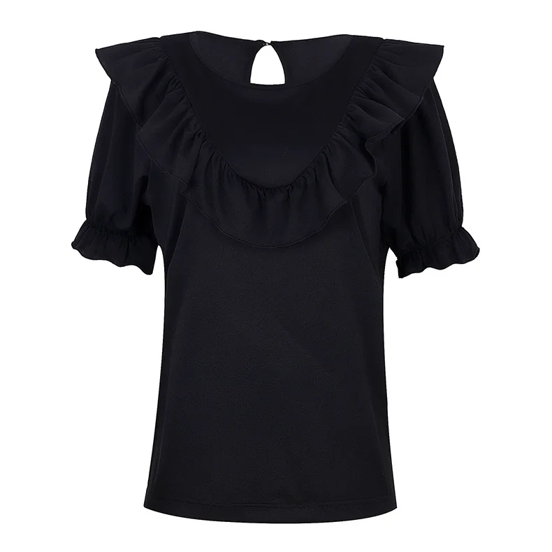 

Summer Women Ruffles Blouse Solid Color Slim Short Sleeve Top Female Fashion Puff Sleeve O-Neck Casual Blouses 2020 Pullovers