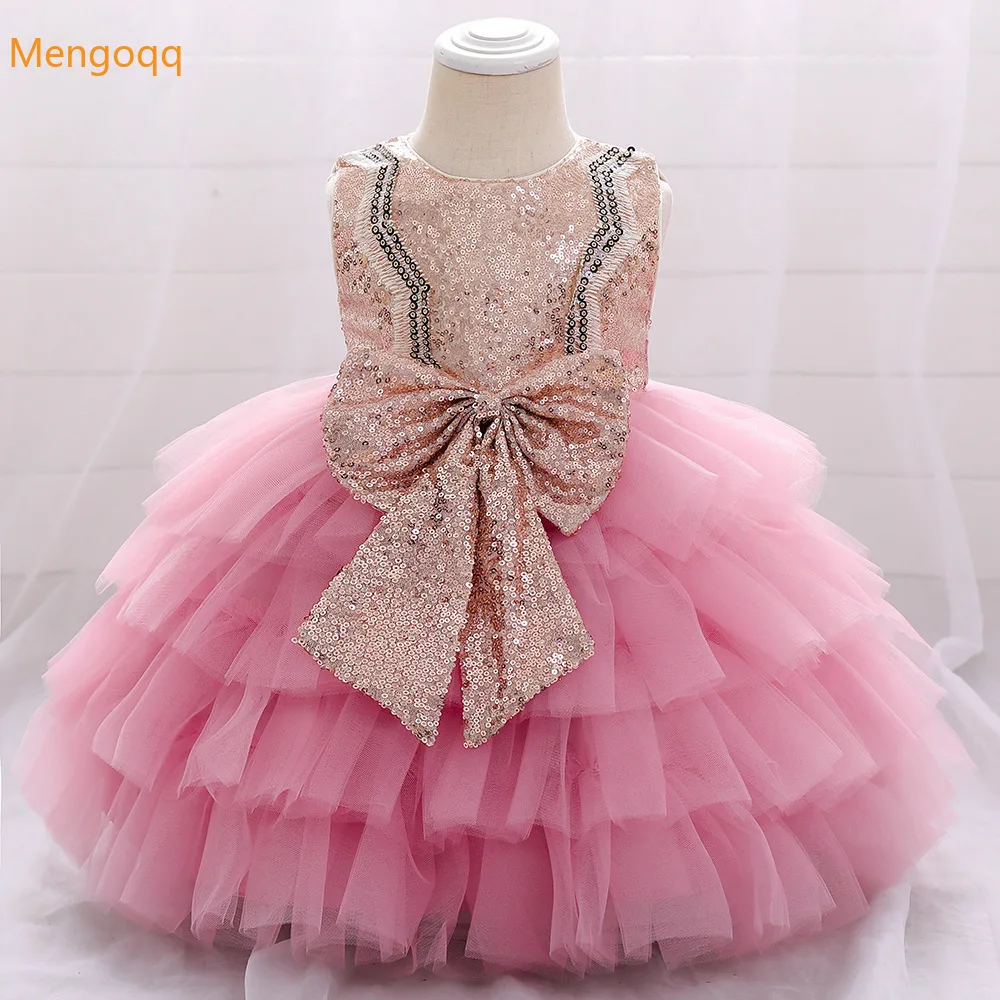

Kids Bow Dress Girls Sequined Flower Ball Gown Baby Girl Princess Dresses Layered Party Costumes Children Clothing 0-4Y