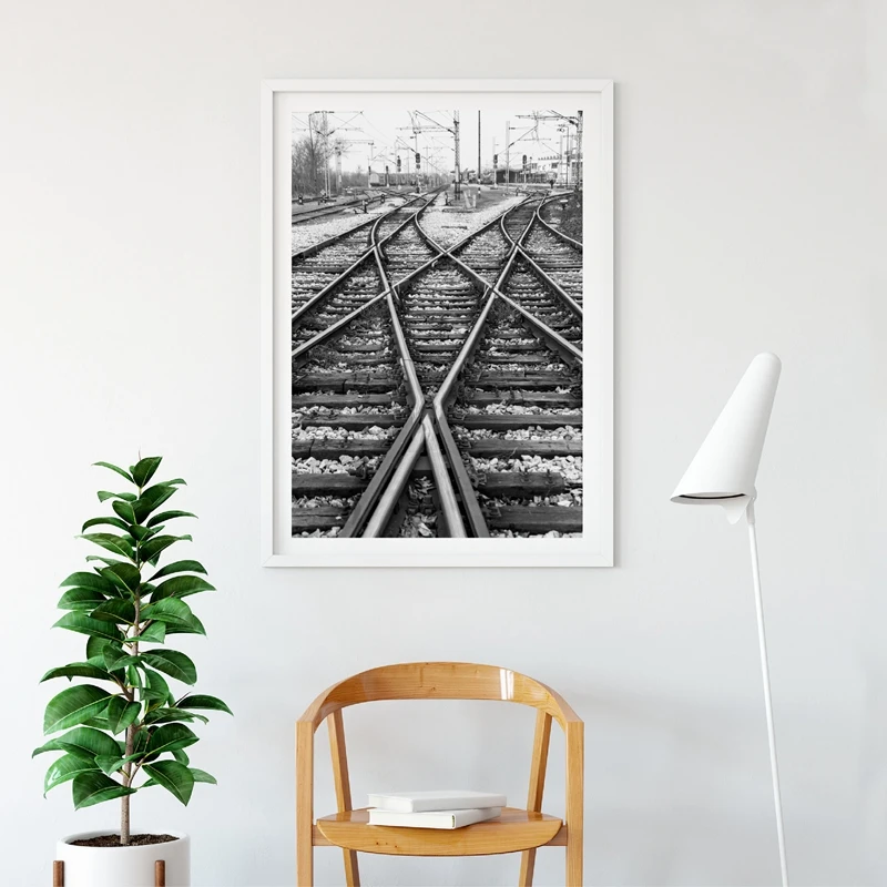 

Rail Tracks Railway Wall Decor Art Prints Train Tracks Photo Black Home Room Decor and White Poster Canvas Painting Wall Picture