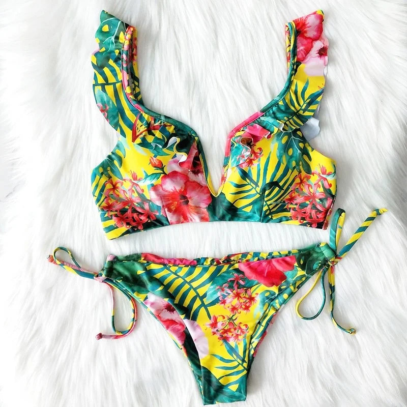 

European and American Printed Bikini INS Swimsuit New 2020 BIKINI CROSS-BORDER TRADE SWIMSUIT FEMALE SPLIT