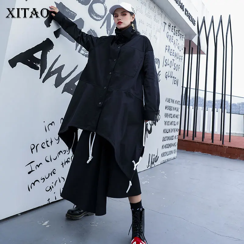 XITAO Плюс Размер Свободный Тренч Женская одежда 2019 одинарная грудь нерегулярные
