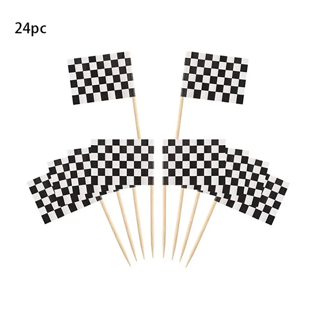 24pcs topper Черно-белая клетчатая одноразовая посуда, набор бумажные тарелки и стаканы, шахматы, клетчатые, для дня рождения, вечеринки, для детского душа, украшения для детей - Цвет: 24pcs topper