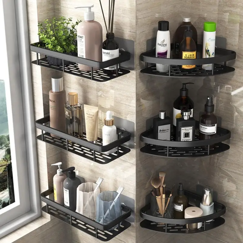 

2021 New Space Aluminum Storage Bathroom Shelf Toilet Triangle Square Basket Toilet Corner Rack