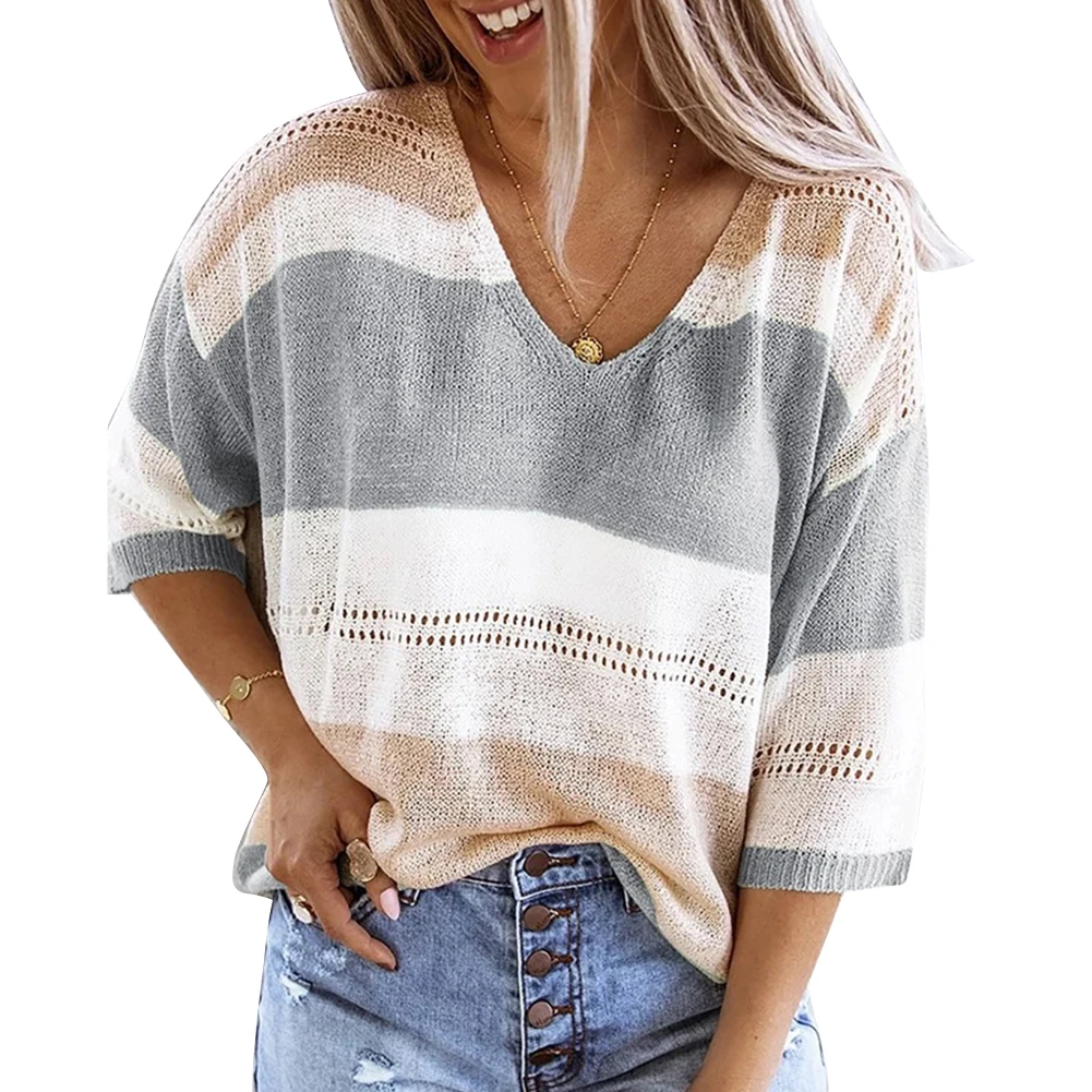 

Новинка 2020, модная женская трикотажная туника в рубчик, повседневная, с длинным рукавом, цветная, в полоску, свободная, открытая блузка