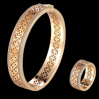 zlxgirl bridal jewelry cubic zircon flower shape bangle with ring jewelry sets fine women wedding love bangle sets
