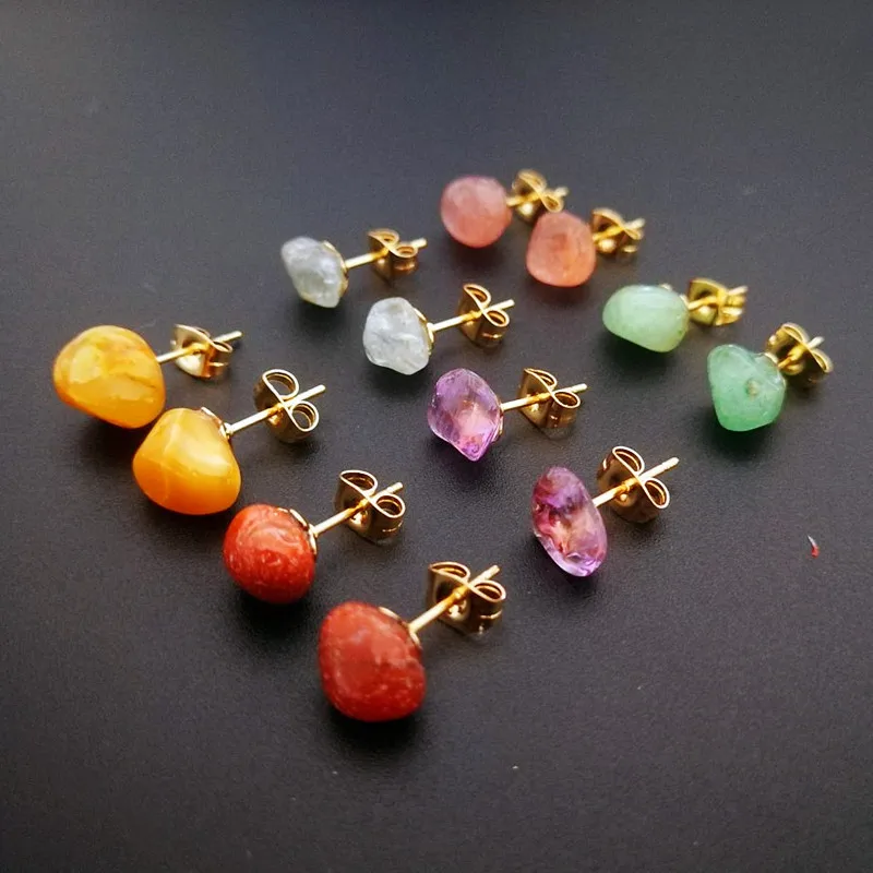 Разноцветные простые женские серьги с кристаллами, серьги неправильной формы с грубым камнем, серьги с натуральным аметистом и цветком, под...