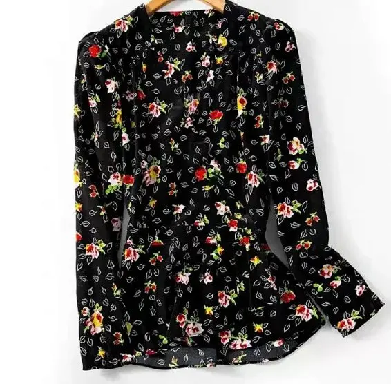 

Shirts 2021 Women New Floral Print Wrapped Long Sleeve Shirt Top