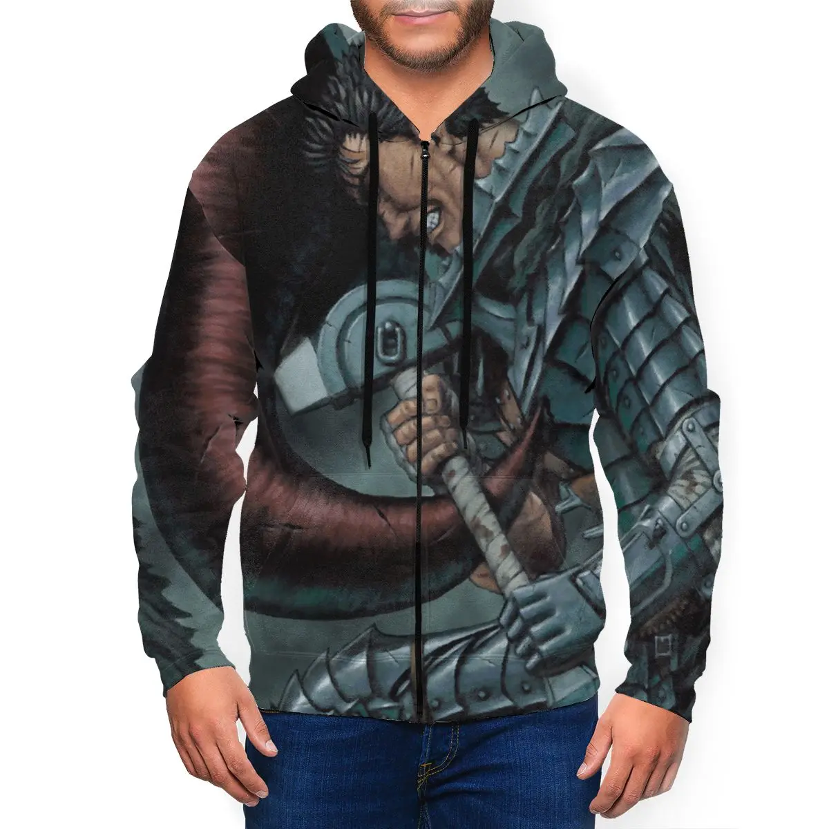 

Berserk Anime 3D Printed Zipper Hat Hoodie for Men Women Casual Fall Sweaters