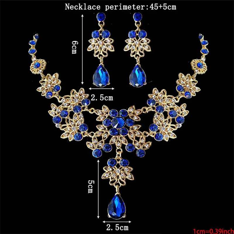 Синий элегантный цветочный Ювелирные наборы для невест женщин с украшением в