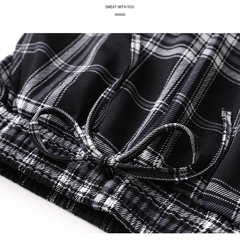 

Vintage Women's Plaid Pants Elastic Drawstring Loose High Waist Harem Pants Women Wide Leg Pants Casual Trousers Women Harajuku