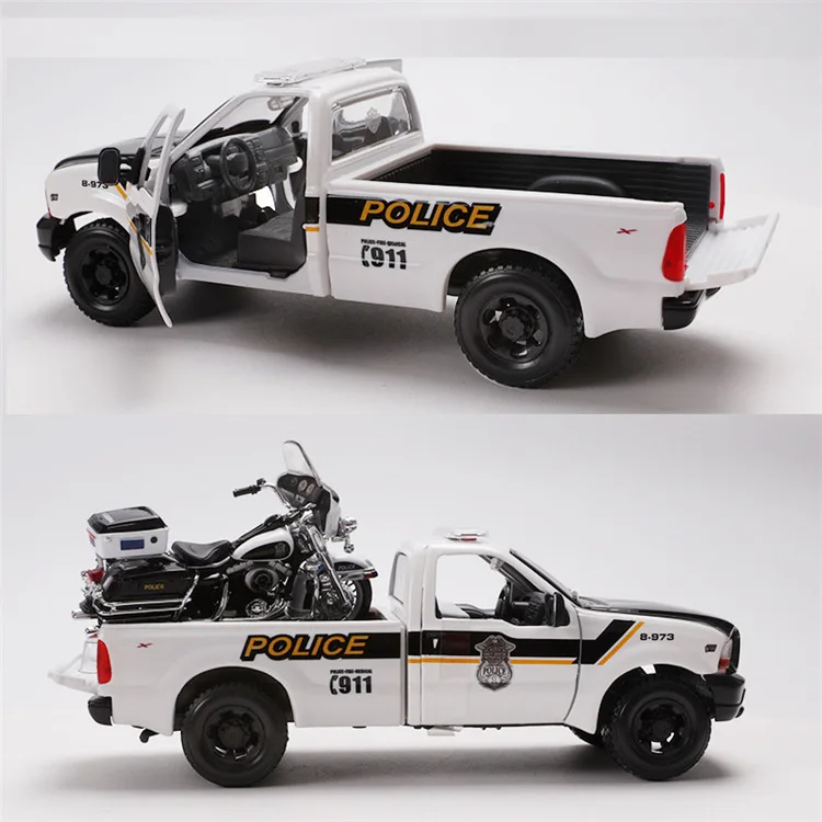 Лучшие продажи 1:24 F350 полицейский пикап+ Harley-Motor модель сплава, моделирование литья под давлением модель, коллекция подарков